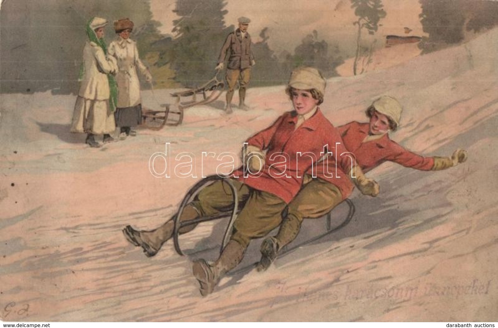 * T2/T3 Sledding Ladies. Meissner & Buch Künstler-Postkarten Serie 1800. Sport Im Winter. Litho (Rb) - Unclassified