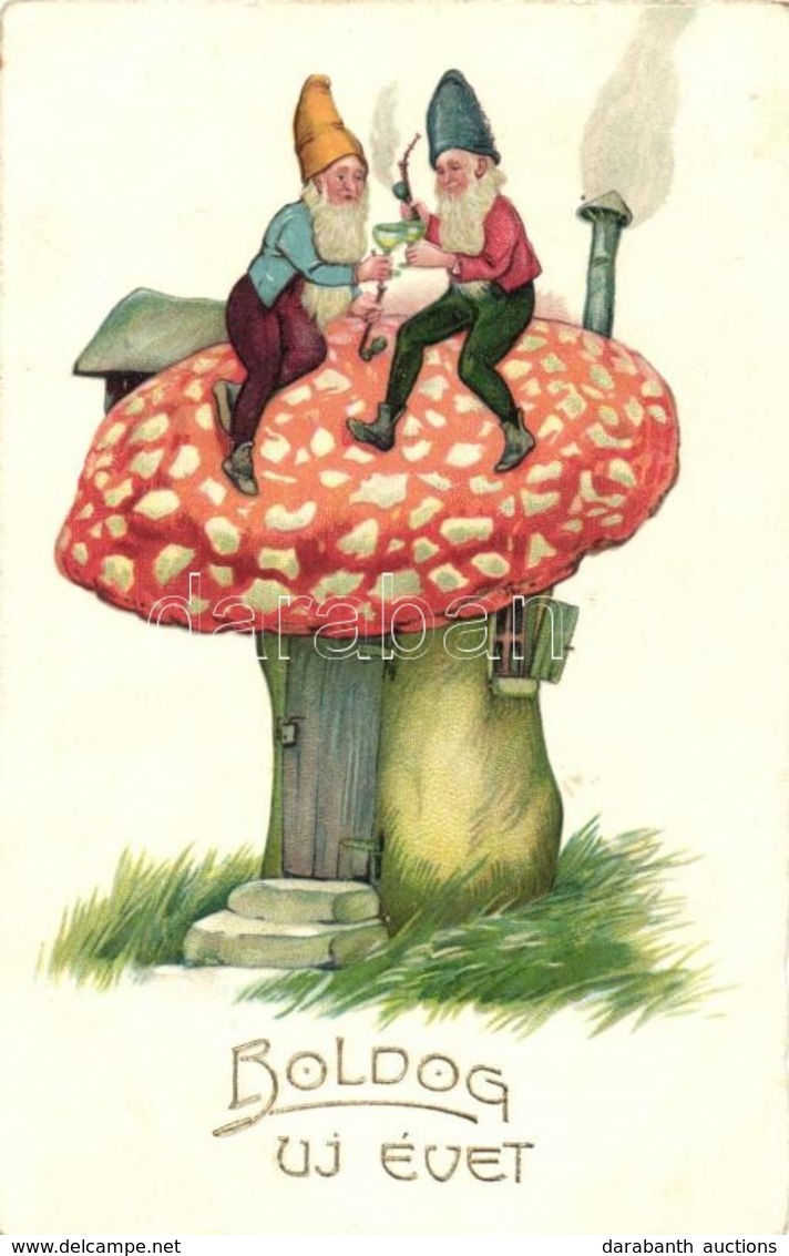 T3 New Year, Dwarves On A Mushroom, HWB Ser. 3570. Litho (small Tear) - Ohne Zuordnung