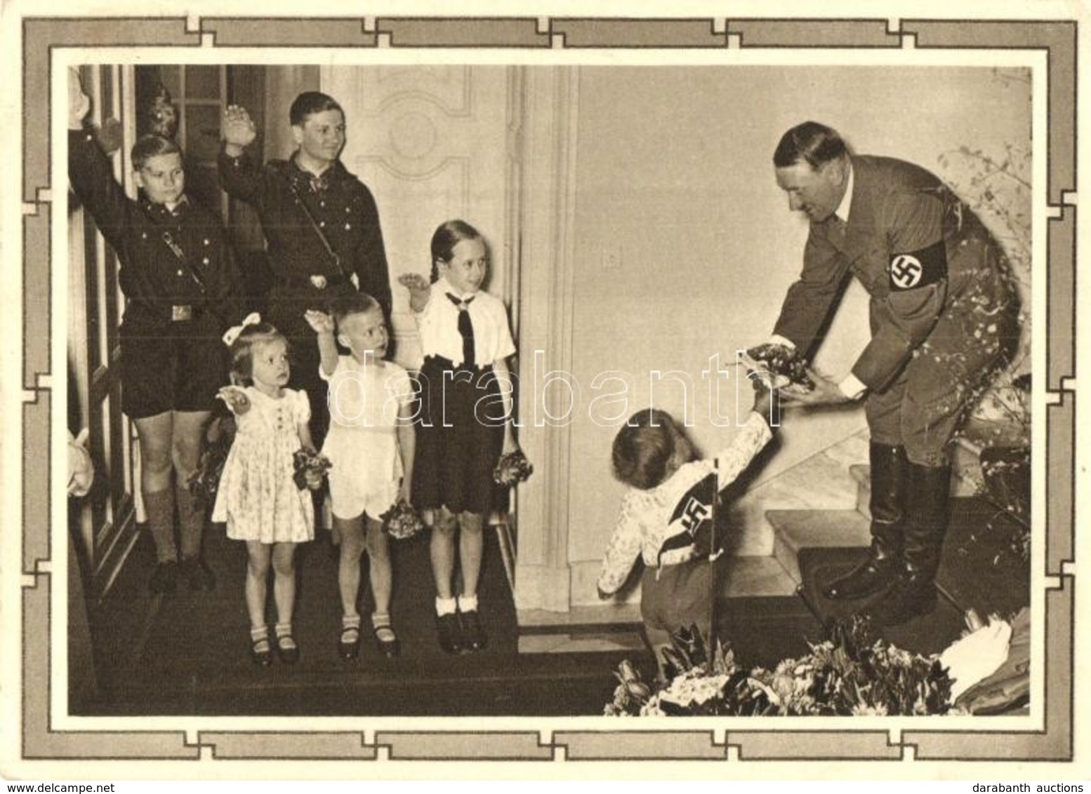 T2/T3 Adolf Hitler With Children. Hitlerjugend, NSDAP German Nazi Party Propaganda, Swastika + Luftpost 6+19 Ga.  (EK) - Sin Clasificación