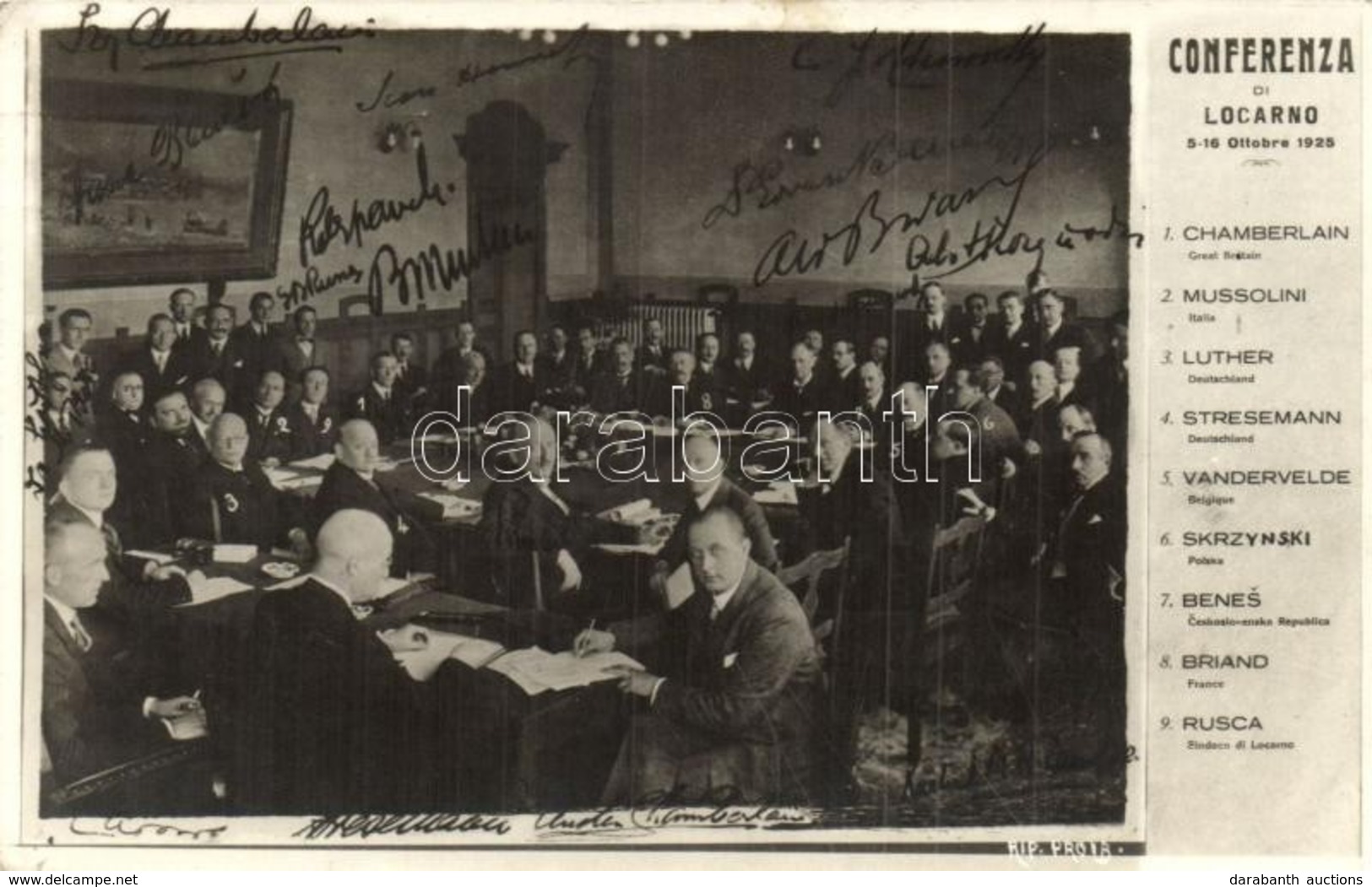 T2 1925 Conferenza Di Locarno / Locarno Treaties. Printed Signatures Of Chamberlain, Mussolini, Briand, Benes, Luther, S - Non Classés