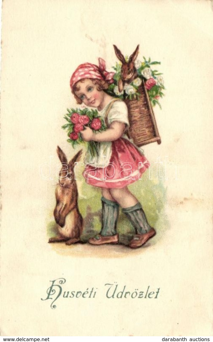 T2/T3 Easter, Girl With Rabbits Litho (EK) - Non Classés