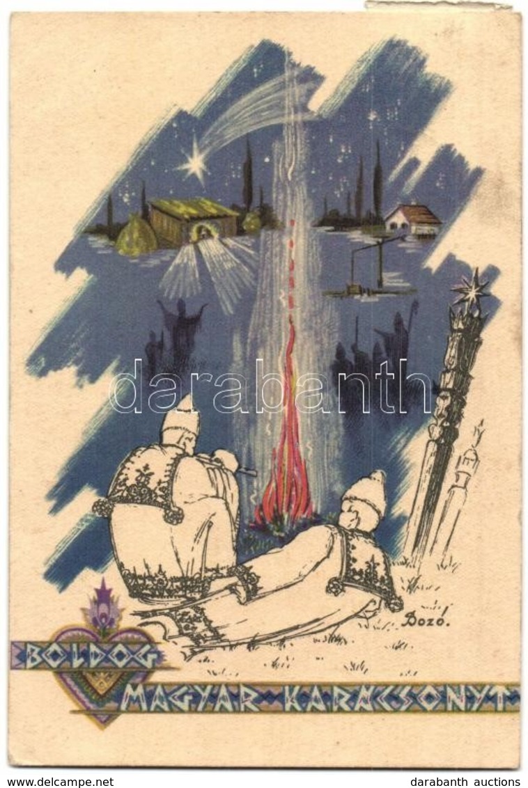 T2/T3 Boldog Magyar Karácsonyt! / Hungarian Christmas Irredenta Art Postcard. S: Bozó (EK) - Non Classés