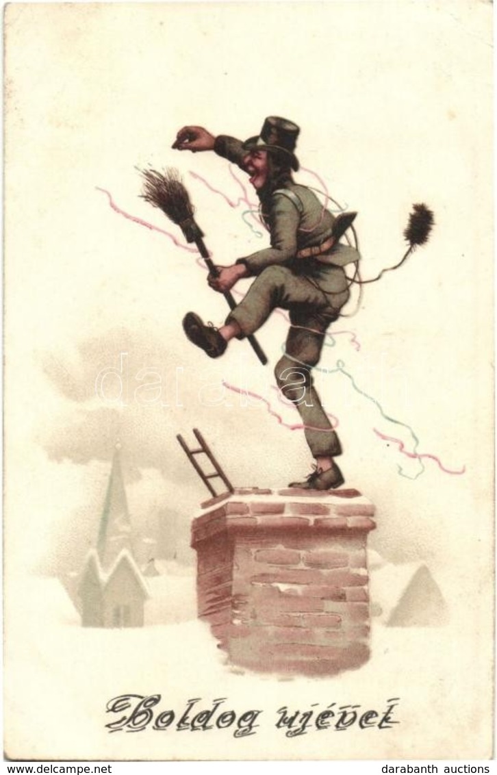 T2/T3 Boldog Újévet! / New Year Greeting Art Postcard With Chimney Sweeper. Litho  (EB) - Unclassified