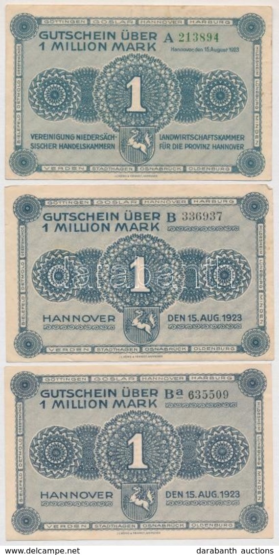 Németország / Weimari Köztársaság / Hannover 1923. 1.000.000M (3x) 'A' Zöld Sorszámmal, 'B' és 'Ba' 6 Jegyű Sorszámmal T - Ohne Zuordnung