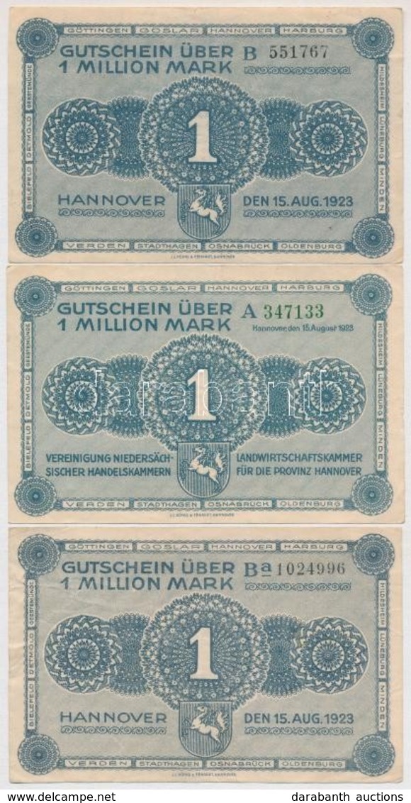 Németország / Weimari Köztársaság / Hannover 1923. 1.000.000M (3x) 'A' Zöld Sorszámmal, 'B' és 'Ba' 7 Jegyű Sorszámmal T - Unclassified