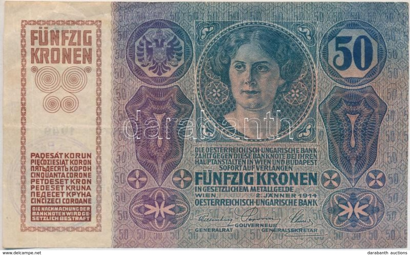 1914. 50K 'Mohács Város Pénztári Hivatala 1919' Felülbélyegzéssel (fake Overprint) T:III - Ohne Zuordnung