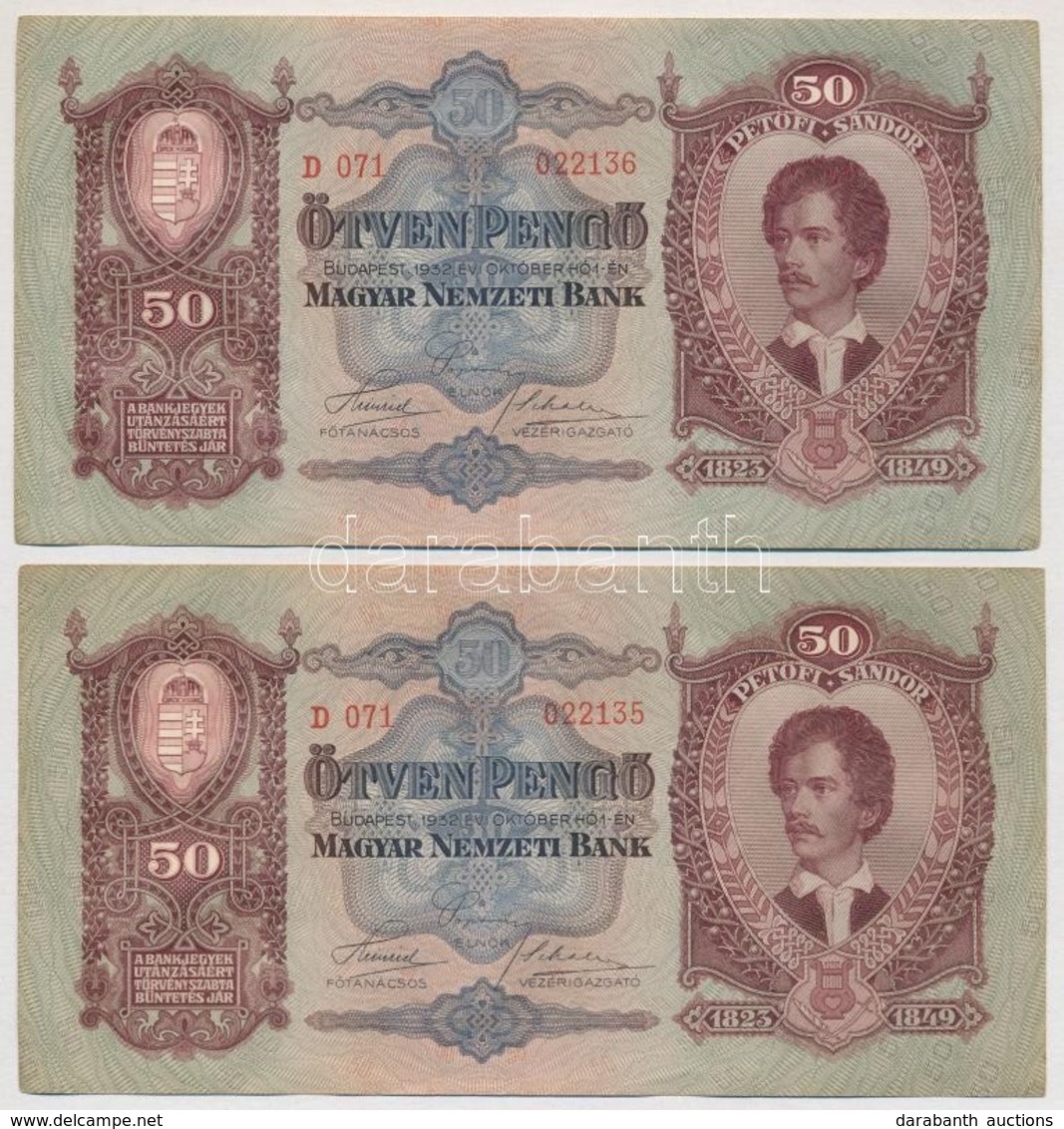 1932. 50P (5x) Közte Sorszámkövető Pár T:I-,II - Unclassified