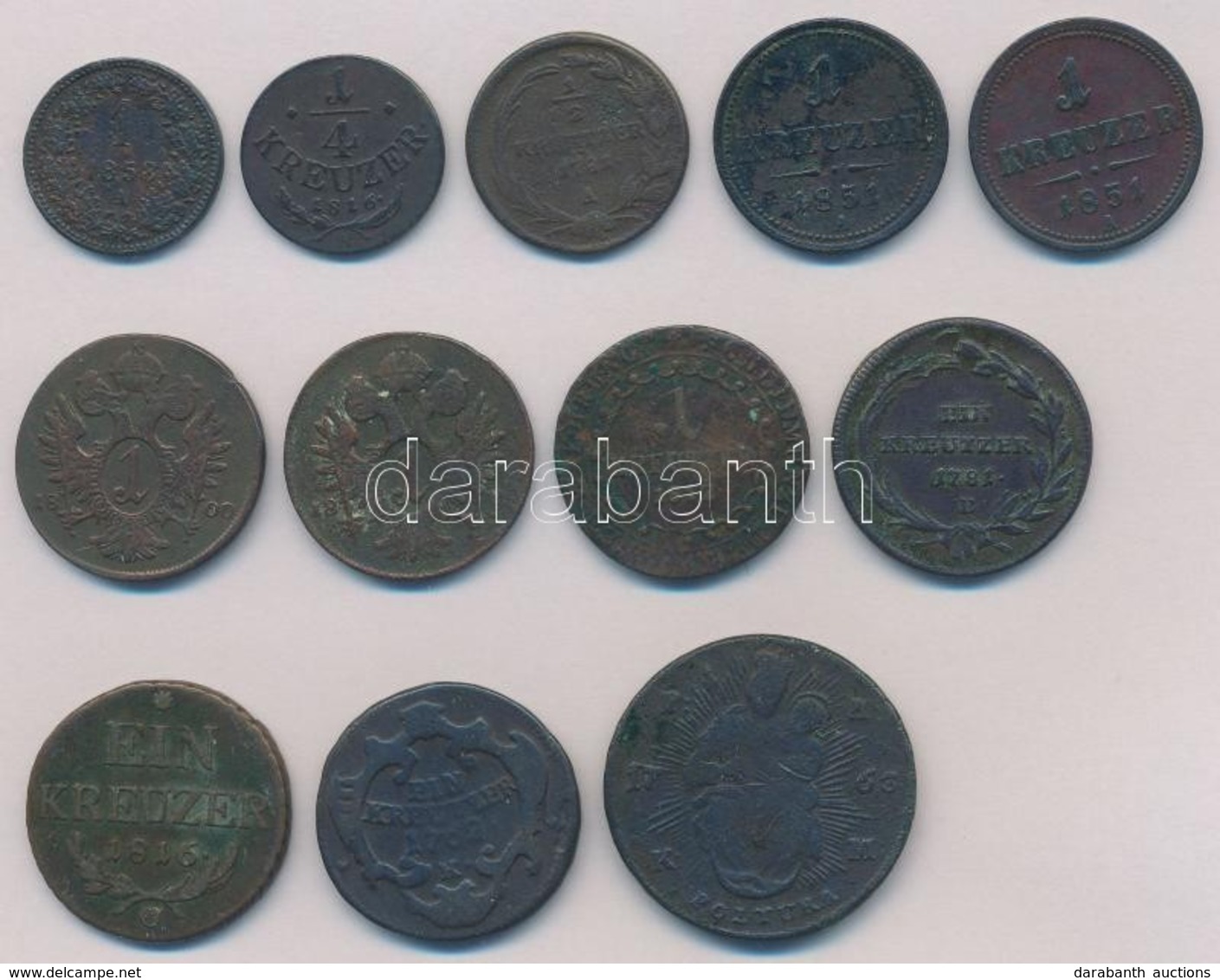 1762-1858. 12db-os Vegyes Magyar és Osztrák Verdejelű Rézpénz Tétel, Közte 1781B 1kr Cu 'II. József'; 1816O 1kr Cu T:2-, - Unclassified