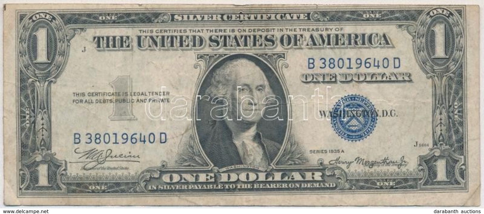 Amerikai Egyesült Államok 1935-1945. (1935A) 1$ 'William Alexander Julian - Henry Morgenthau' Kék Pecsét T:III- 
USA 193 - Unclassified