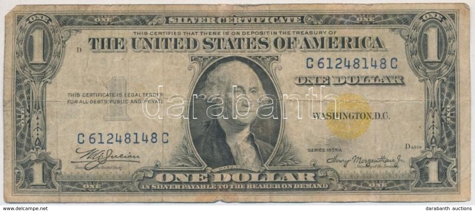 Amerikai Egyesült Államok 1934-1945. (1935A) 1$ 'Silver Certificate - Kisméretű' Sárga Pecsét, 'William Alexander Julian - Unclassified