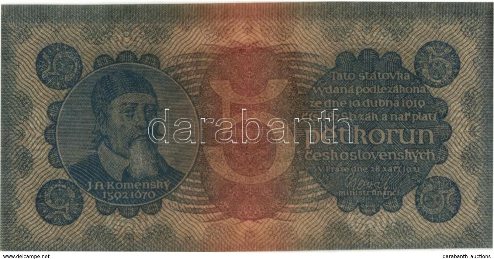 Csehszlovákia 1921. 5K T:II
Czechoslovakia 1921. 5 Korun C:XF
Krause 15 - Unclassified