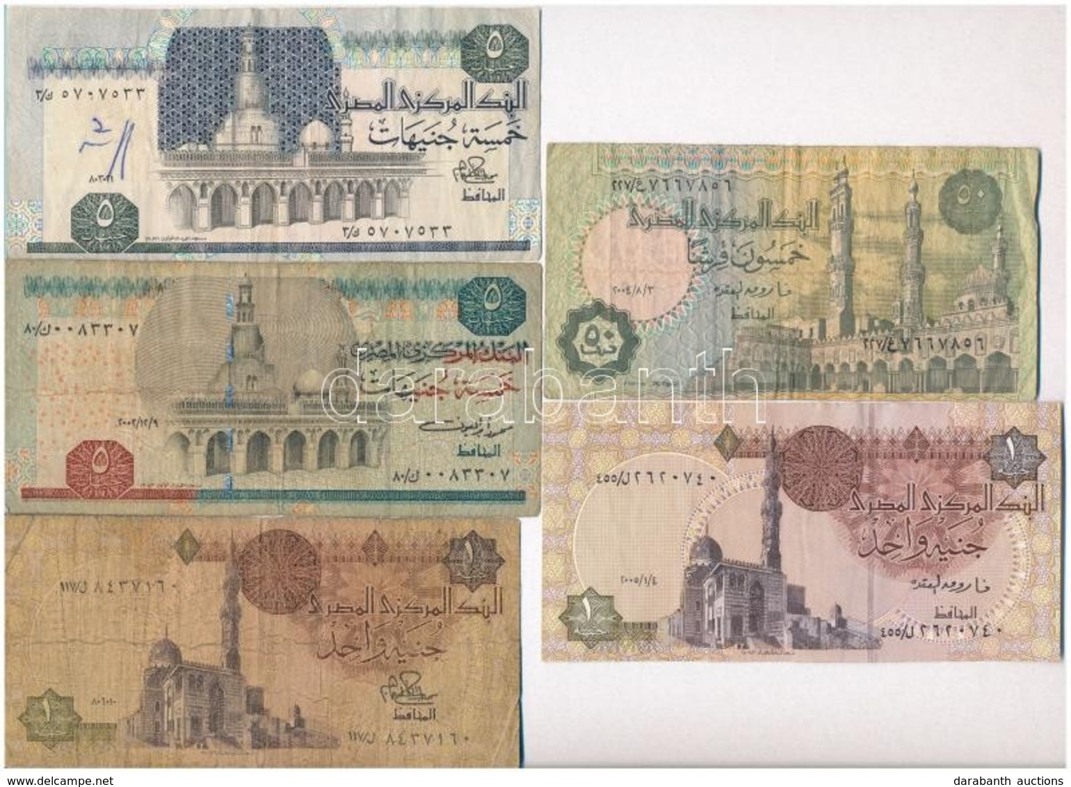 Egyiptom ~2004. 50p + 1P (2x) + 5P (2x) T:III,III-
Egypt ~2004. 50 Piastres + 1 Pound (2x) + 5 Pounds (2x) C:F,VG - Unclassified