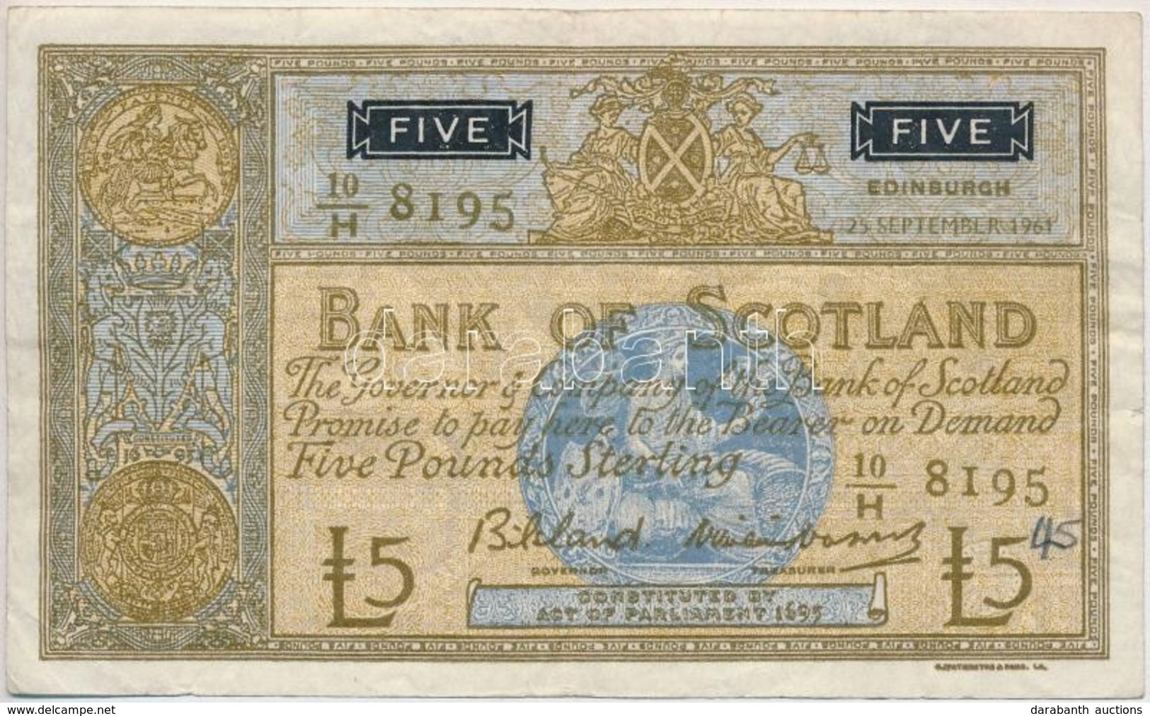 Skócia / Bank Of Scotland 1957-1960. 5Ł T:III
Scotland / Bank Of Scotland 1957-1960. 5 Pounds C:F - Unclassified