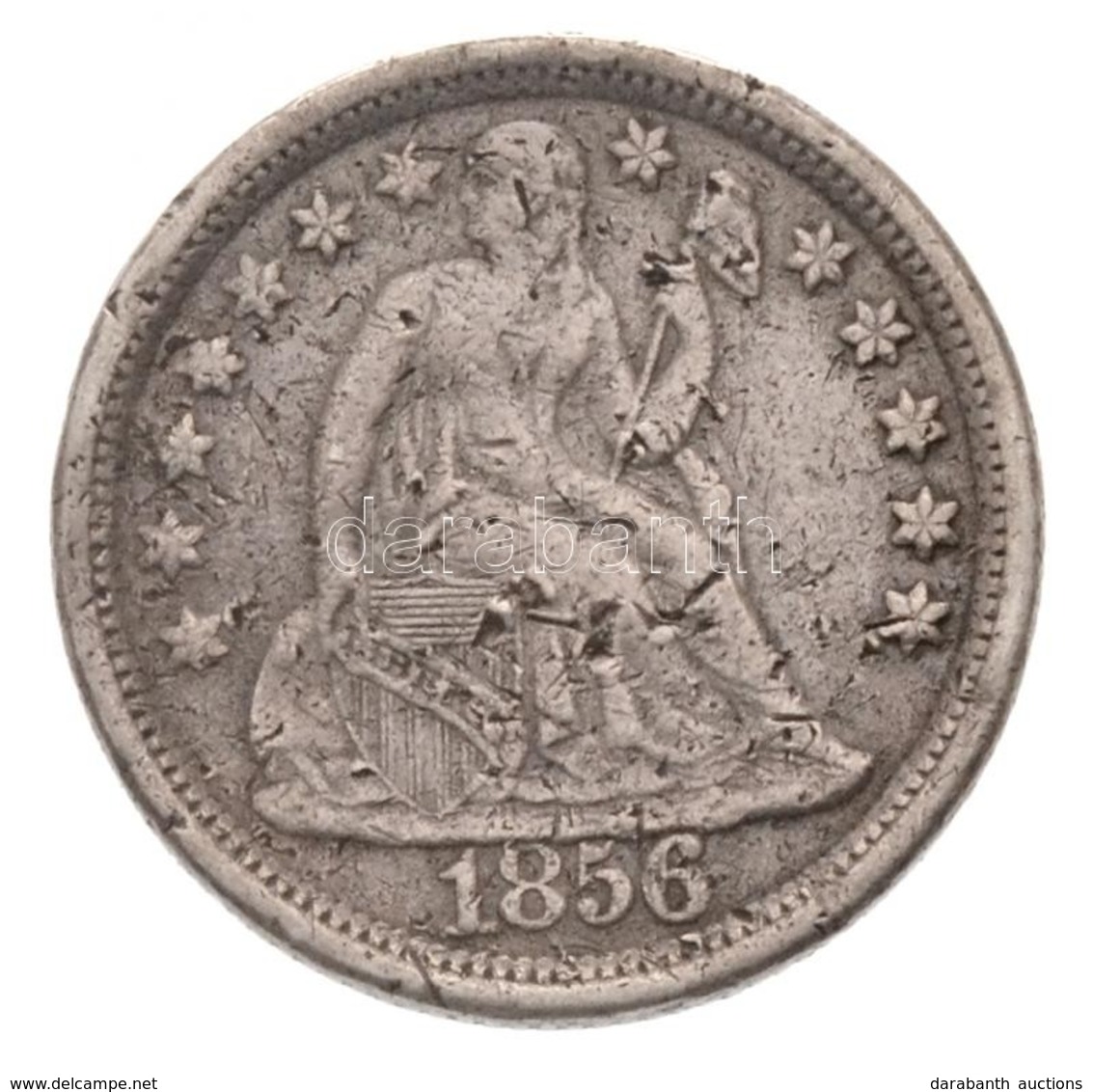 Amerikai Egyesült Államok 1856. 1d Ag (2,45g) T:3 Többszörös ü.
USA 1856. 1 Dime Ag (2,45g) C:F Multiple Ding
Krause KM# - Unclassified