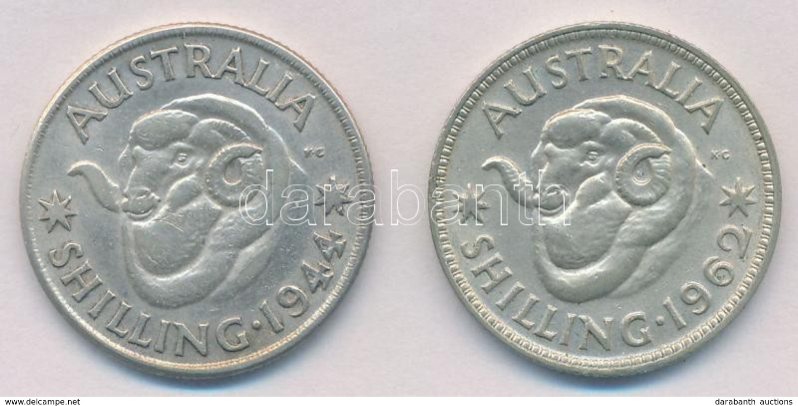 Ausztrália 1944. 1Sh Ag 'VI. György' + 1962. 1Sh Ag 'II. Erzsébet' T:2
Australia 1944. 1 Shilling Ag 'George VI' + 1962. - Unclassified