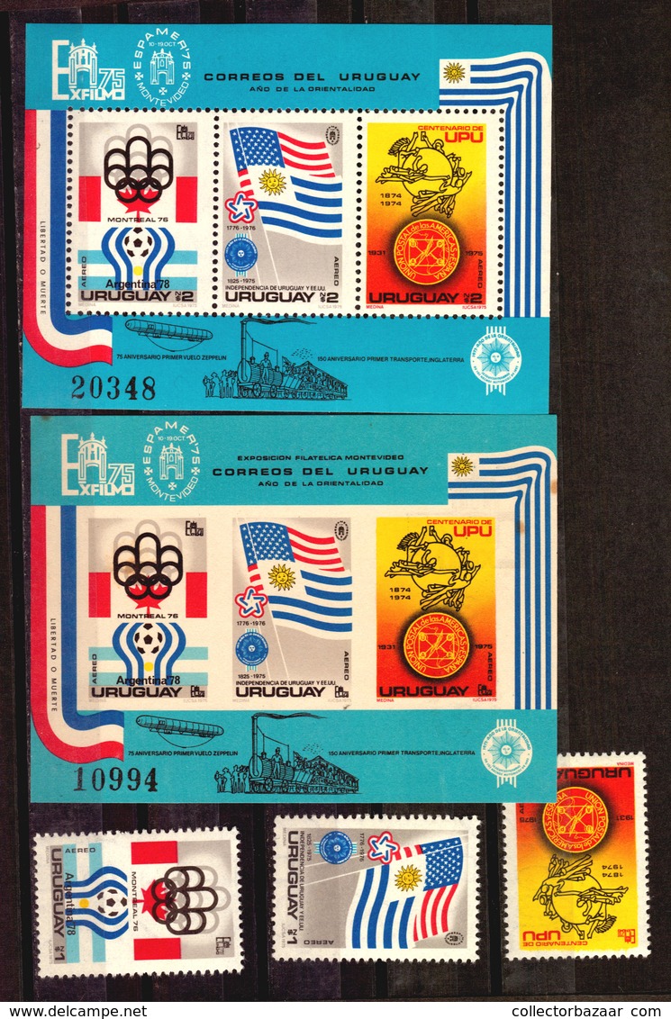 RAILWAY TRAIN FLAG OLYMPIC UPU URUGUAY Sc#C416-8 + C418a PERFORATED IMPERFORATED AND SET MNH Cv$50 (LB-148) - Treinen