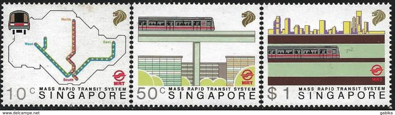 Singapore 1988 Scott 522-524 MNH Transport, Transit, Map, Train - Singapour (1959-...)