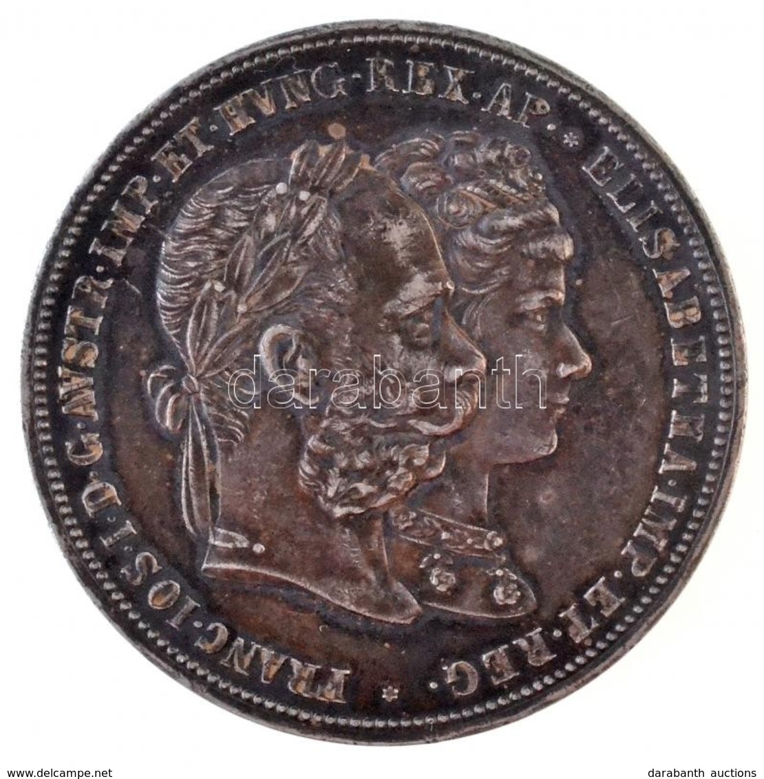Ausztria 1879. 2G Ag 'I. Ferenc József és Erzsébet Királynő / Ezüstlakodalom' T:1- Patina  Austria 1879. 2 Gulden Ag 'Fr - Unclassified