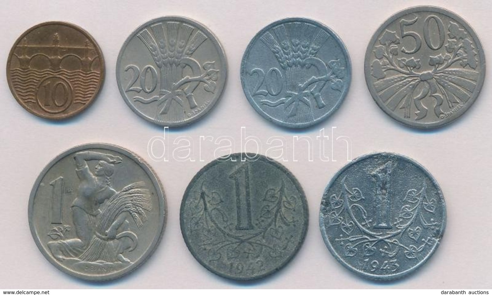 Csehszlovákia 1922-1943. 10h-1K (7x) T:2,2-
Czechoslovakia 1922-1943. 10 Haleru - 1 Koruna (7x) C:XF,VF - Unclassified