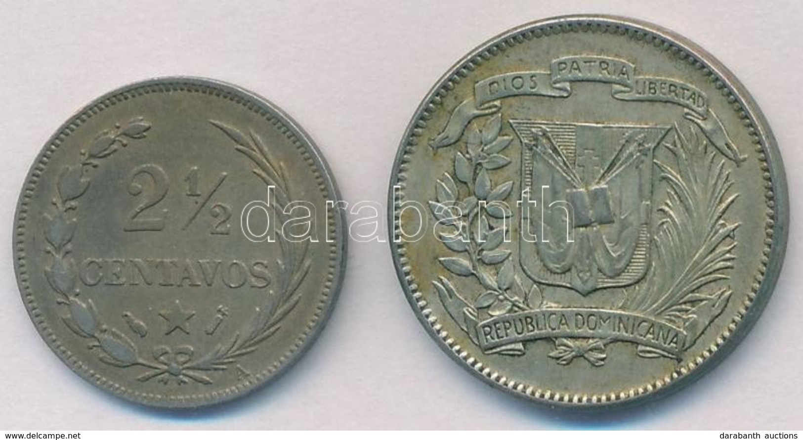 Dominikai Köztársaság 1888A 2 1/2c Cu-Ni + 1944. 5c Ag T:2,2-
Dominican Republic 1888A 2 1/2 Centavos Cu-Ni + 1944. 5 Ce - Non Classés