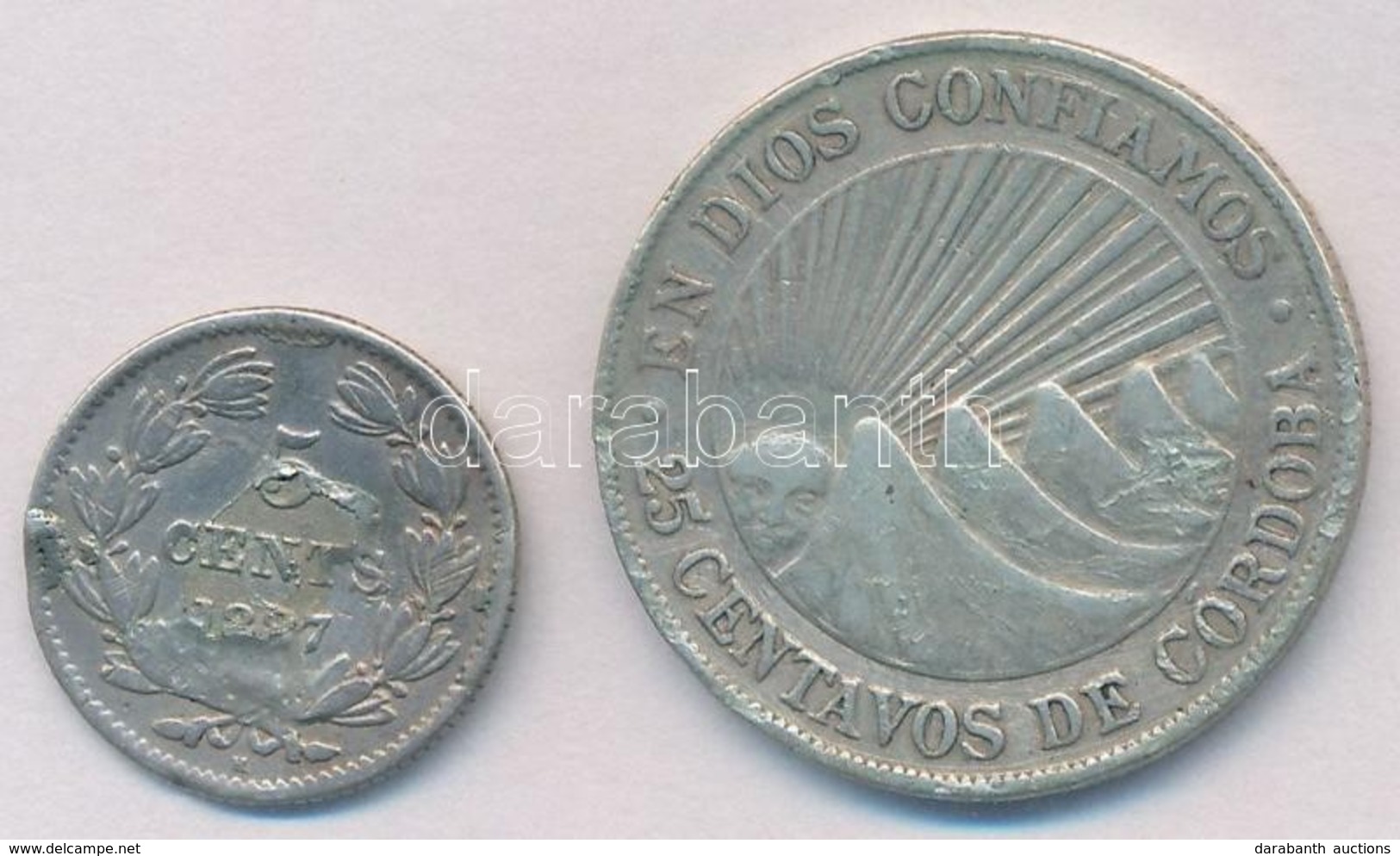 Nicaragua 1887. 5c Ag + 1912. 25c Ag T:2-,3
Nicaragua 1887. 5 Centavos Ag + 1912. 25 Centavos Ag C:VF,F - Non Classés