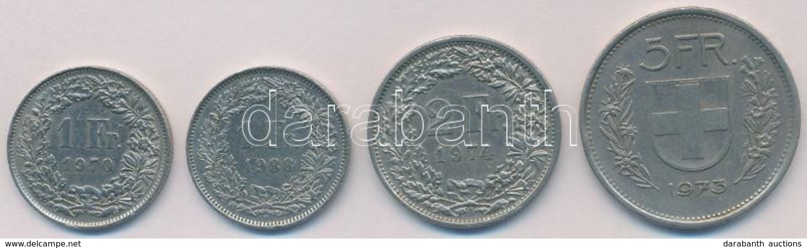 Svájc 1970-1988. 1Fr (2xklf) + 2Fr + 5Fr T:2
Switzerland 1970-1988. 1 Franc (2xdiff) + 2 Francs + 5 Francs C:XF - Non Classés