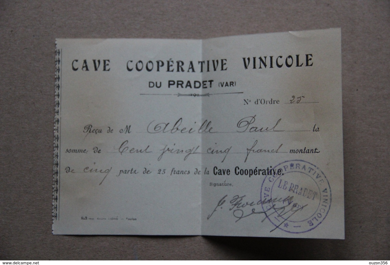 Cave Coopérative Vinicole Du Pradet (Var), Documents 1920-1922 - Alimentaire