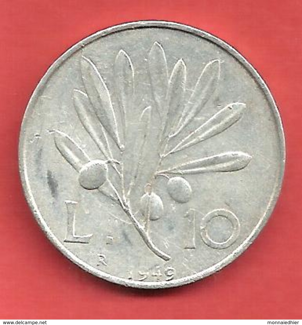 10 Lires , ITALIE , Aluminium , 1949 , N° KM # 90 - 10 Lire