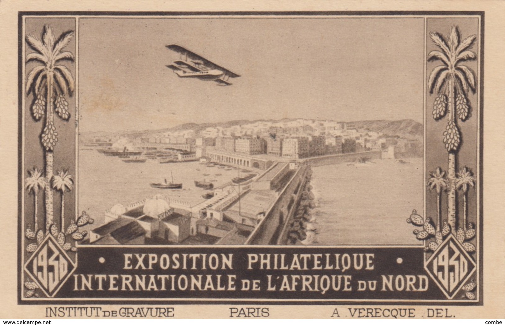 POSTCARD. FRANCE 1930. AEROGRAMME EXPOSITION PHILATELIQUE ALGER - Sonstige & Ohne Zuordnung