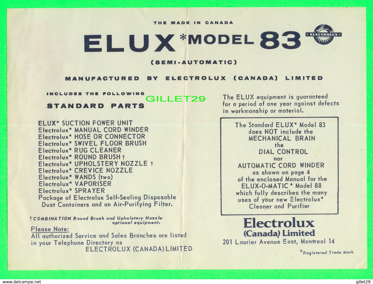 BOOK - Vintage ELUX-O-MATIC ELECTROLUX Vacuum Cleaner Manual Brochure - 34 PAGES - DIMENSION 18 X 25 Cm - - Autres & Non Classés