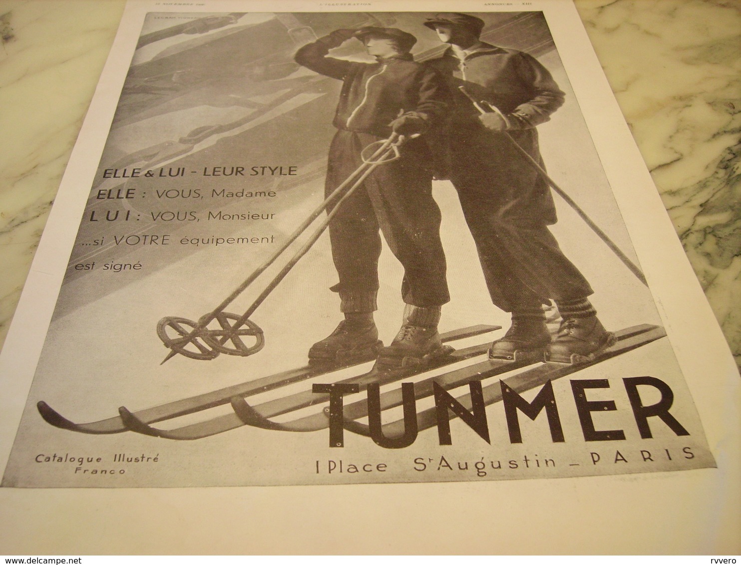 ANCIENNE PUBLICITE MAGASIN TUNMER PARIS SKI 1930 - Publicités