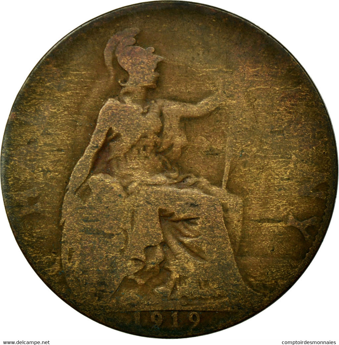 Monnaie, Grande-Bretagne, George V, 1/2 Penny, 1919, B+, Bronze, KM:809 - C. 1/2 Penny