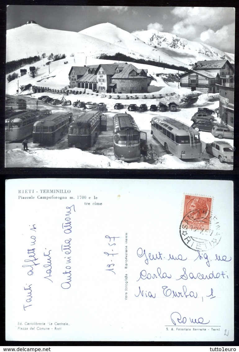 RIETI - TERMINILLO - 1957 - PIAZZALE CAMPOFOROGNA CON NUMEROSI AUTOBUS - Autobus & Pullman