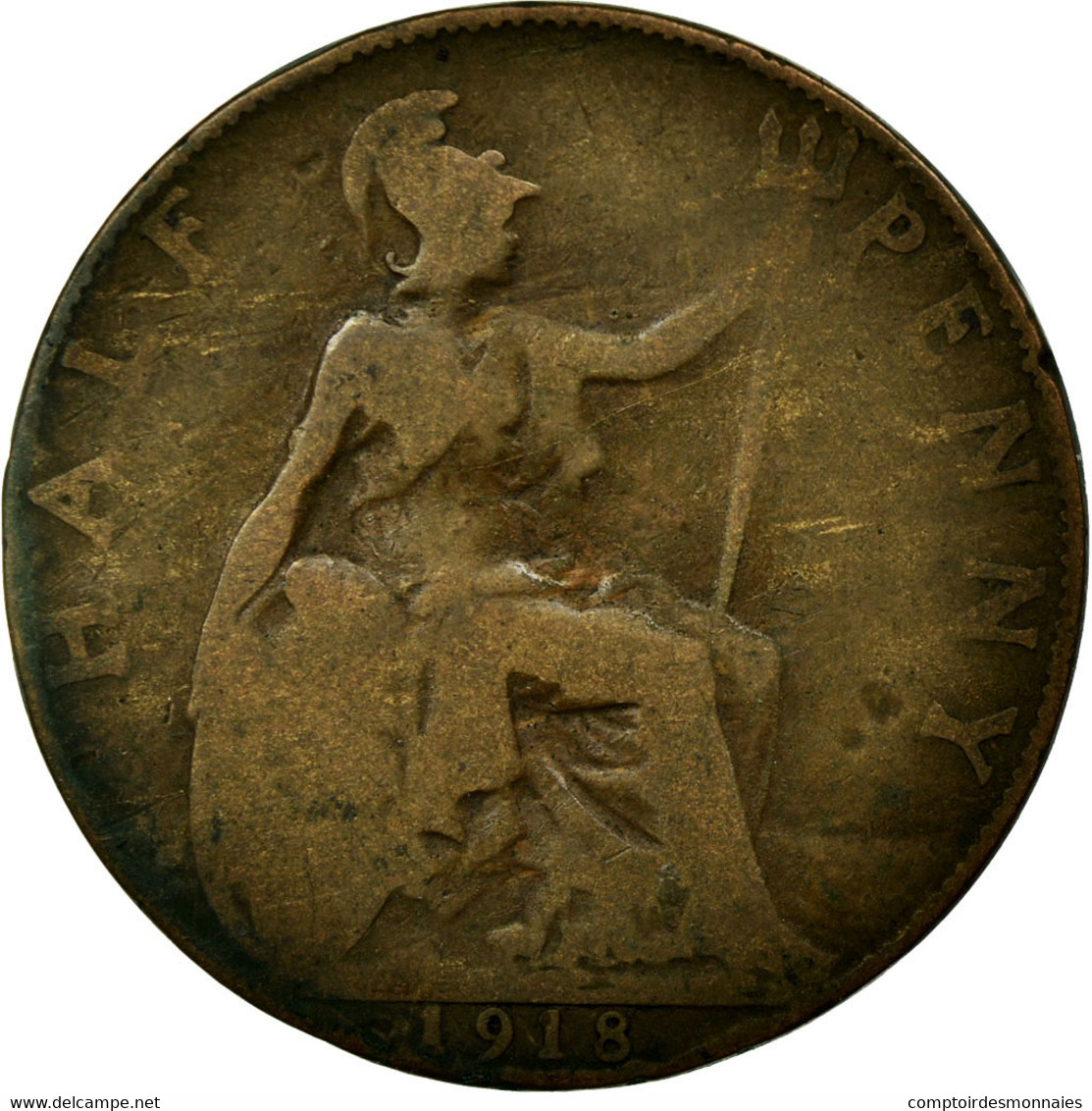 Monnaie, Grande-Bretagne, George V, 1/2 Penny, 1918, B+, Bronze, KM:809 - C. 1/2 Penny