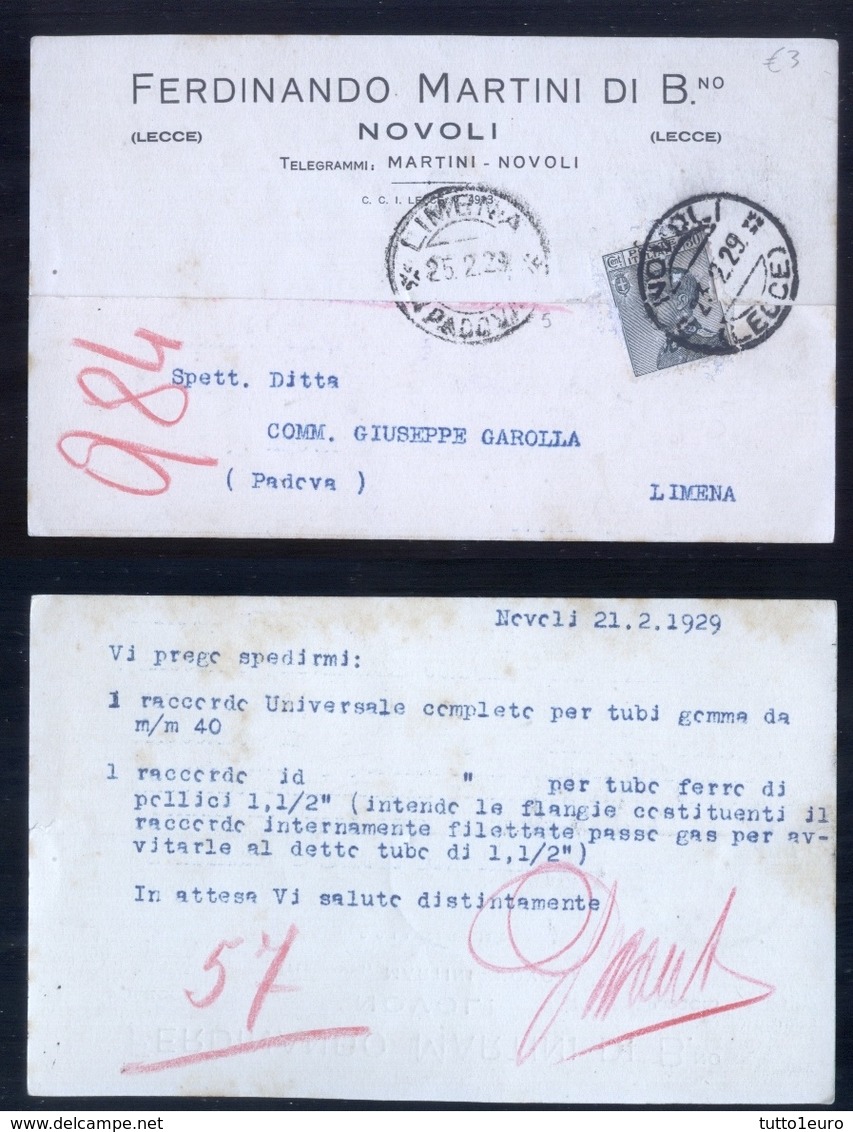CARTOLINA COMMERCIALE - NOVOLI - LECCE - 1929 - MARTINI - Negozi