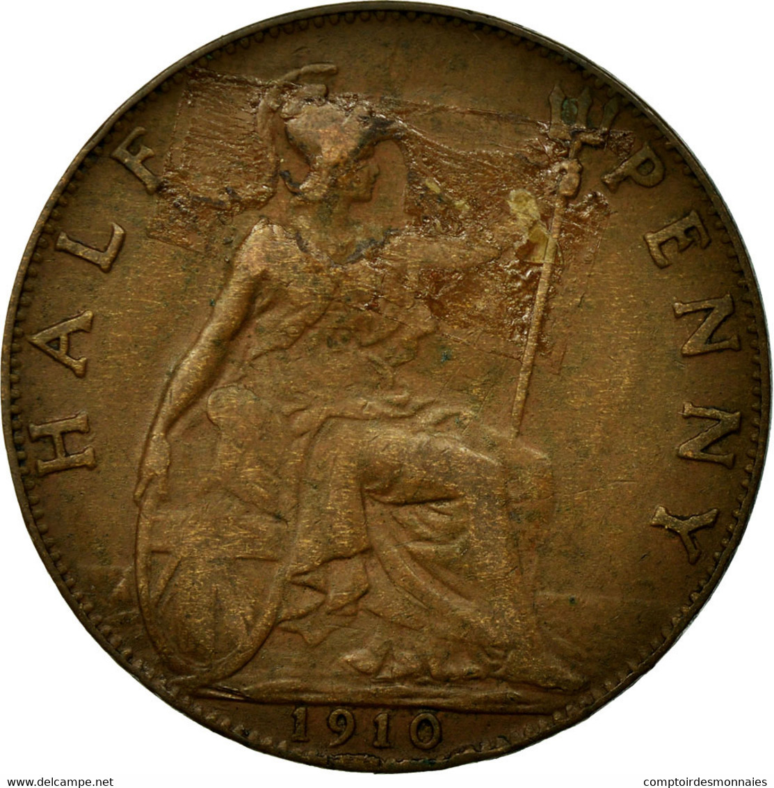 Monnaie, Grande-Bretagne, Edward VII, 1/2 Penny, 1910, TB, Bronze, KM:793.2 - C. 1/2 Penny