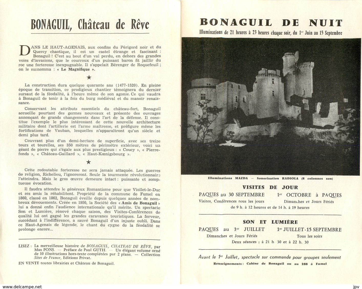 PUBLICITE 2 VOLETS :  BONAGUIL CHATEAU DE REVE EN LOT ET GARONNE - Autres & Non Classés