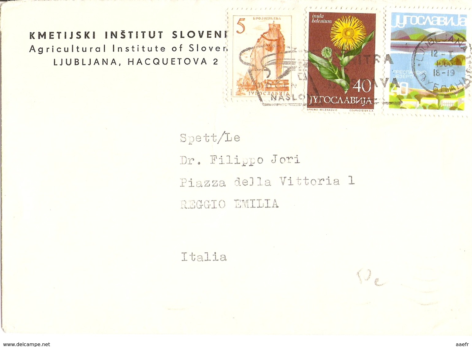 Yougoslavie 1966 - Lettre De Ljubljana à Reggio, Italie - Institut D'Agriculture De Slovénie - YT 852/1015/1022 - Lettres & Documents