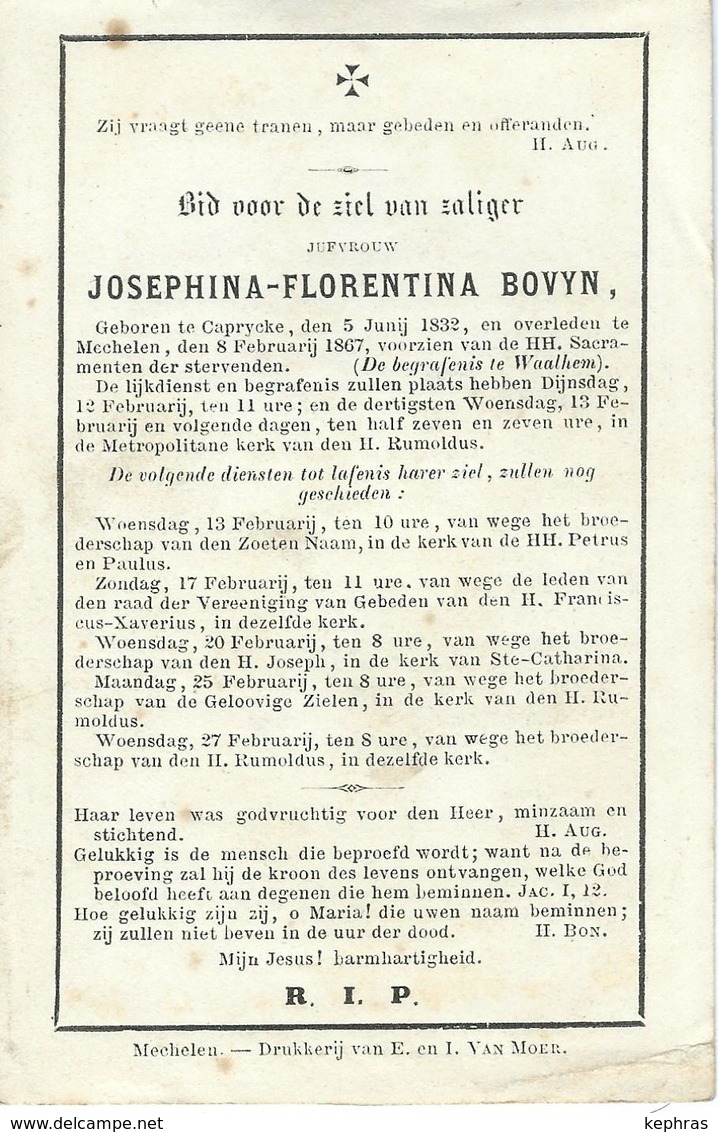 DP JOSEPHINA BOVYN - CAPRYCKE 1832-1867 - Devotieprenten