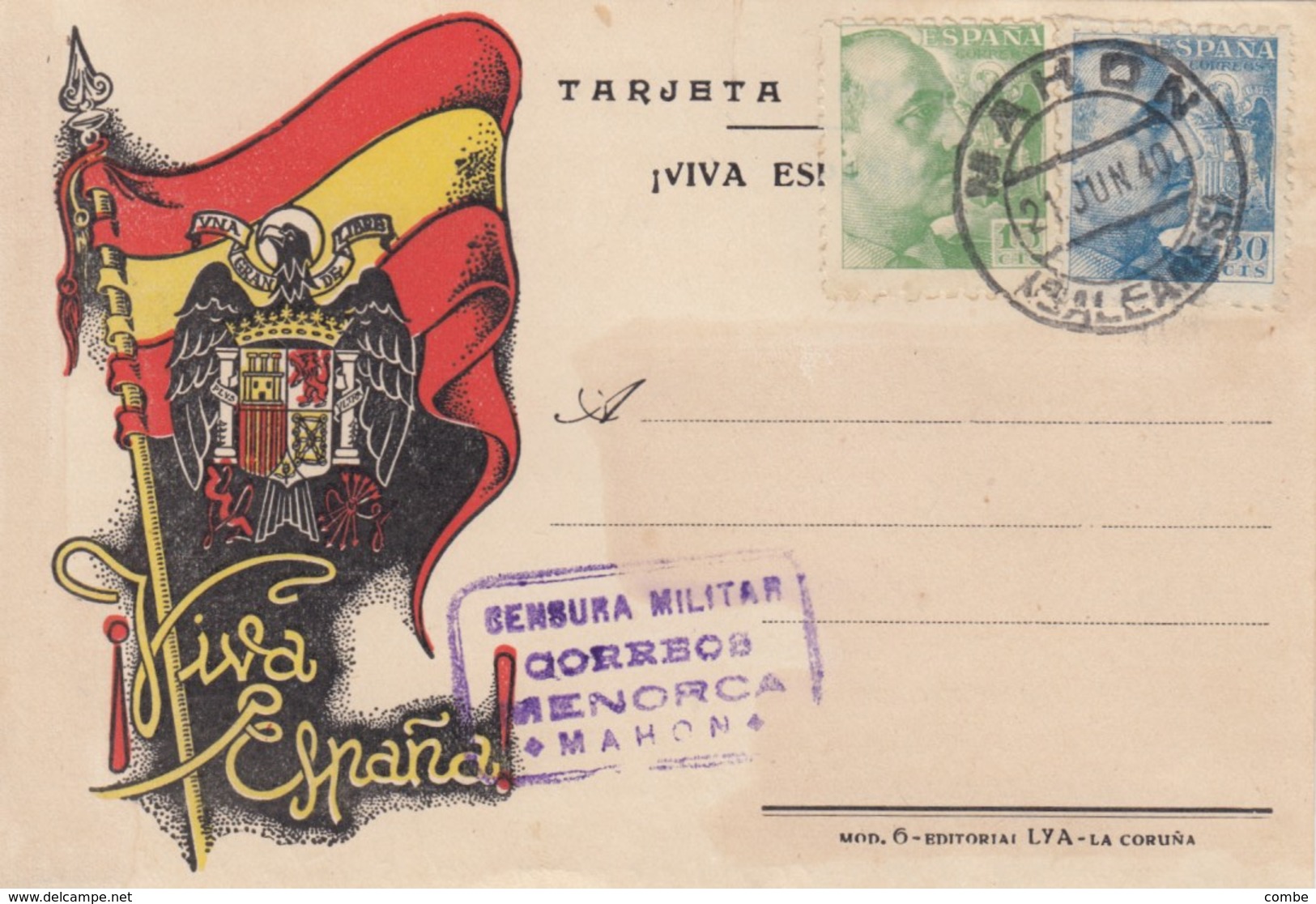 TARJETA SPAIN. 1940. CENSOR MENORCA - Sonstige & Ohne Zuordnung