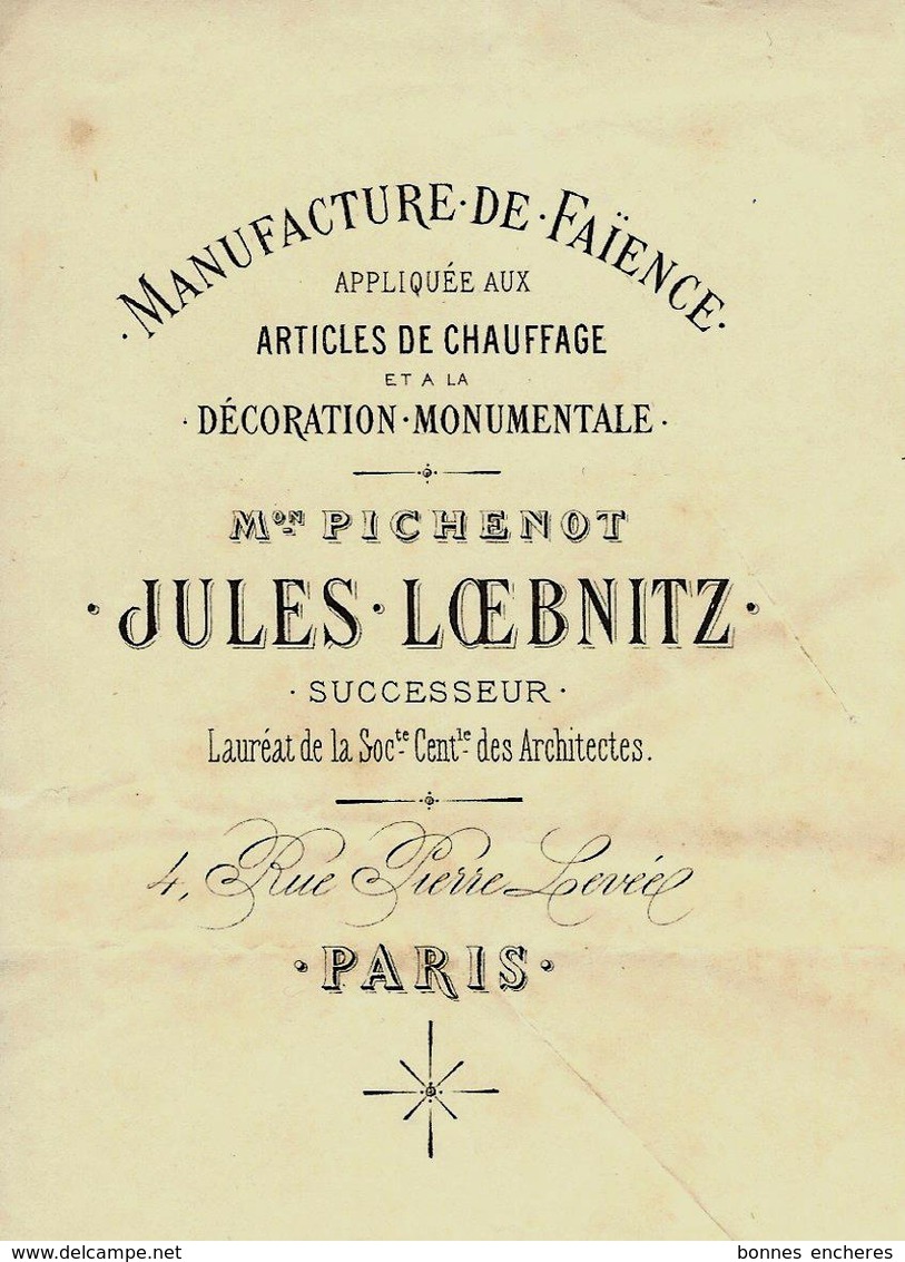 RARE PARIS 1884 MANUFACTURE DE FAIENCE JULES LOEBNITZ  LETTRE Pour Milan Voir Scans + Historique - 1800 – 1899