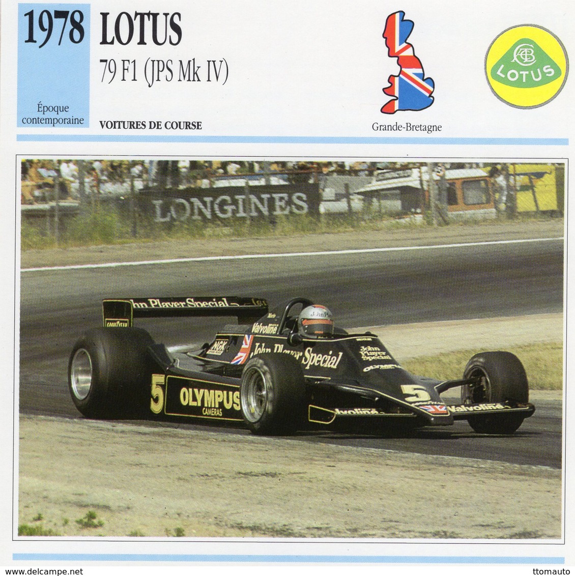 Lotus 79 F1 Grand Prix (1978) - Voiture De Course - Mario Andretti -  Fiche Technique/Carte De Collection - Grand Prix / F1