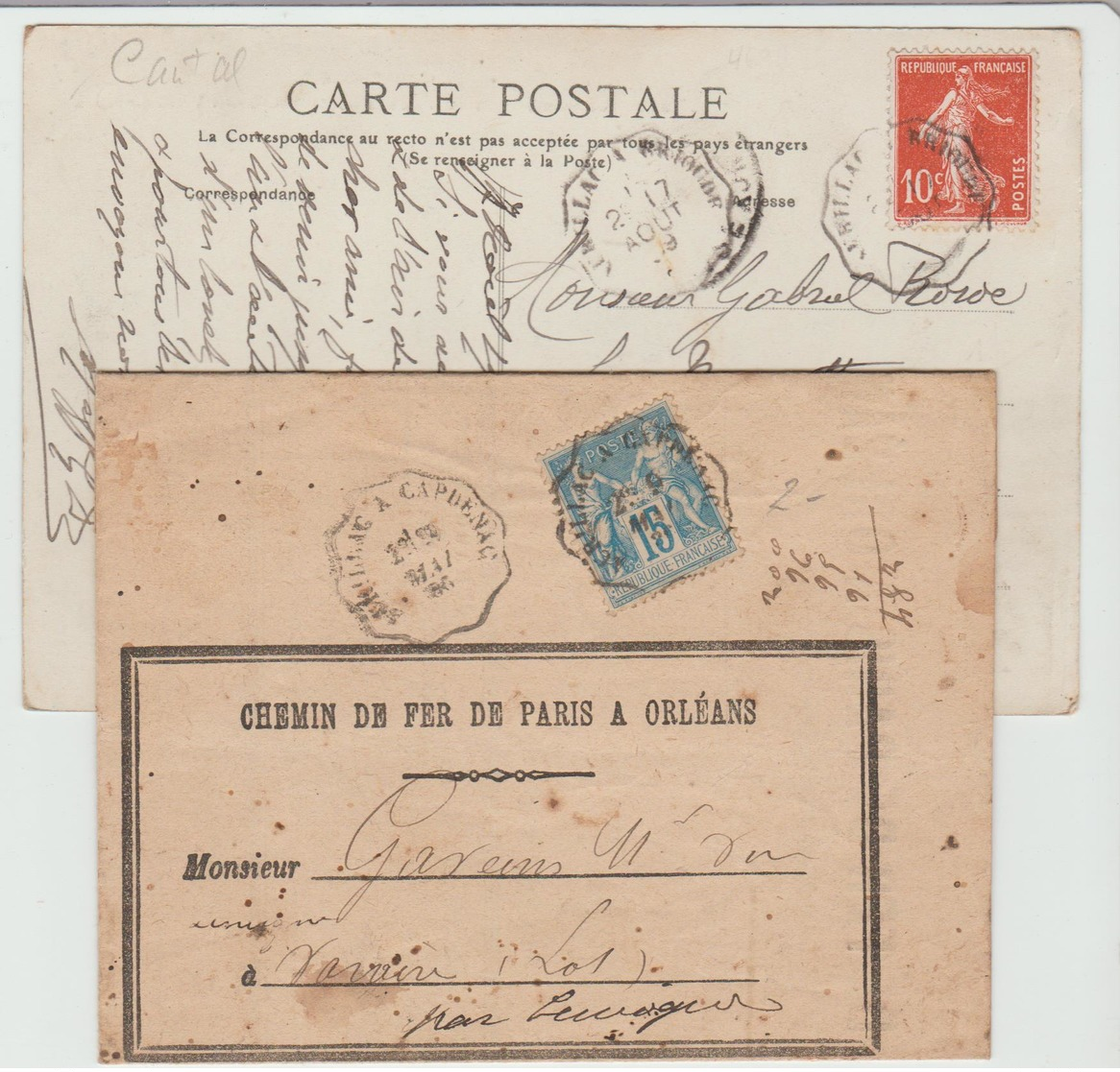 Convoyeur: " SOUILLAC A CAPDENAC & A BRIOUDE "  Type I & II / LAC Et CPA De 1886 & 1909 B/TB - Poste Ferroviaire