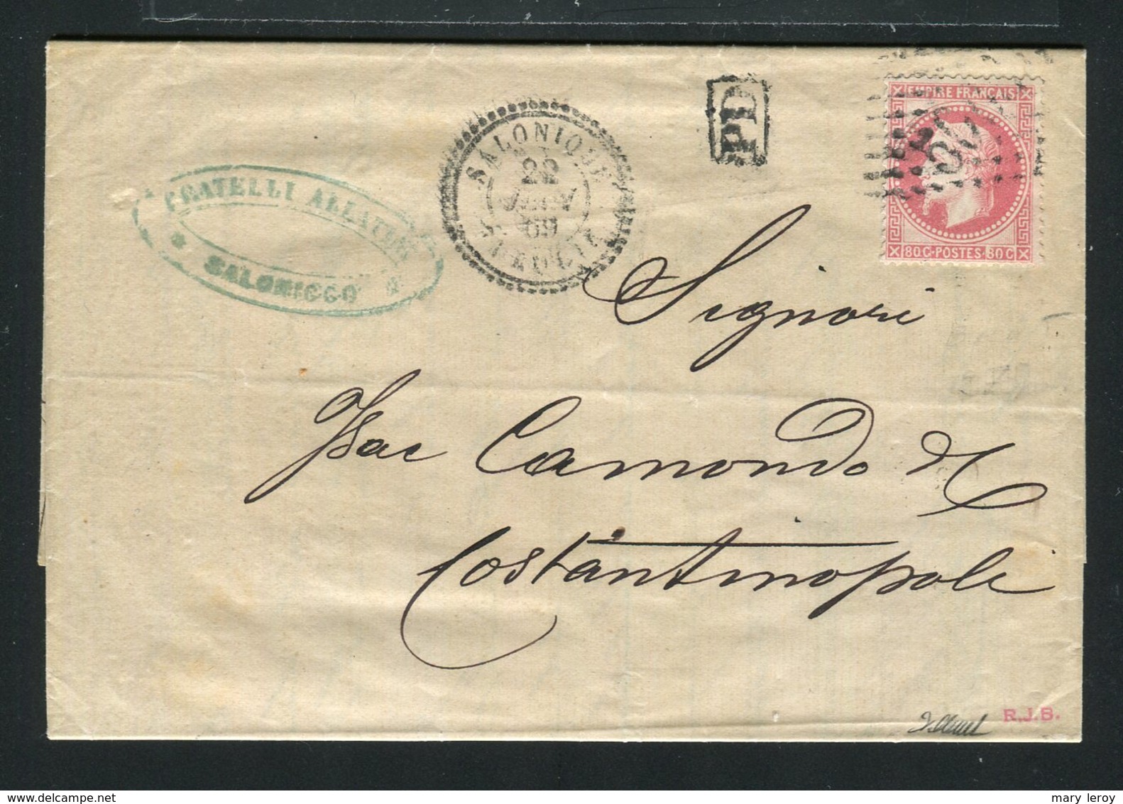 Rare Lettre De Salonique Pour Constantinople ( 1869 ) - Cachet GC 5095 - 1863-1870 Napoléon III Lauré