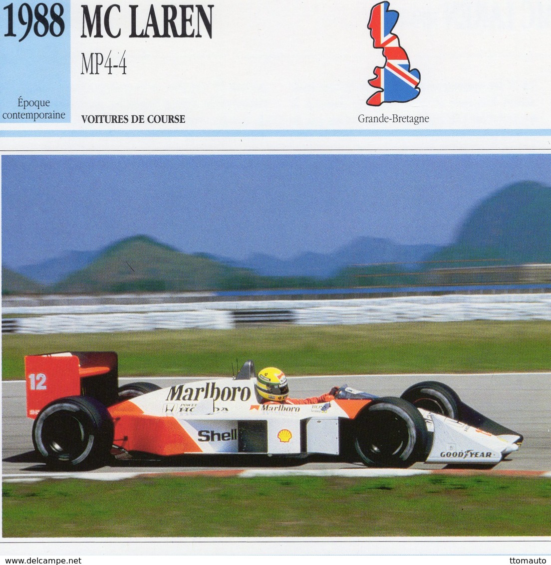 McLaren MP4/4  F1 Grand Prix (1988) - Voiture De Course - Ayrton Senna -  Fiche Technique/Carte De Collection - Grand Prix / F1