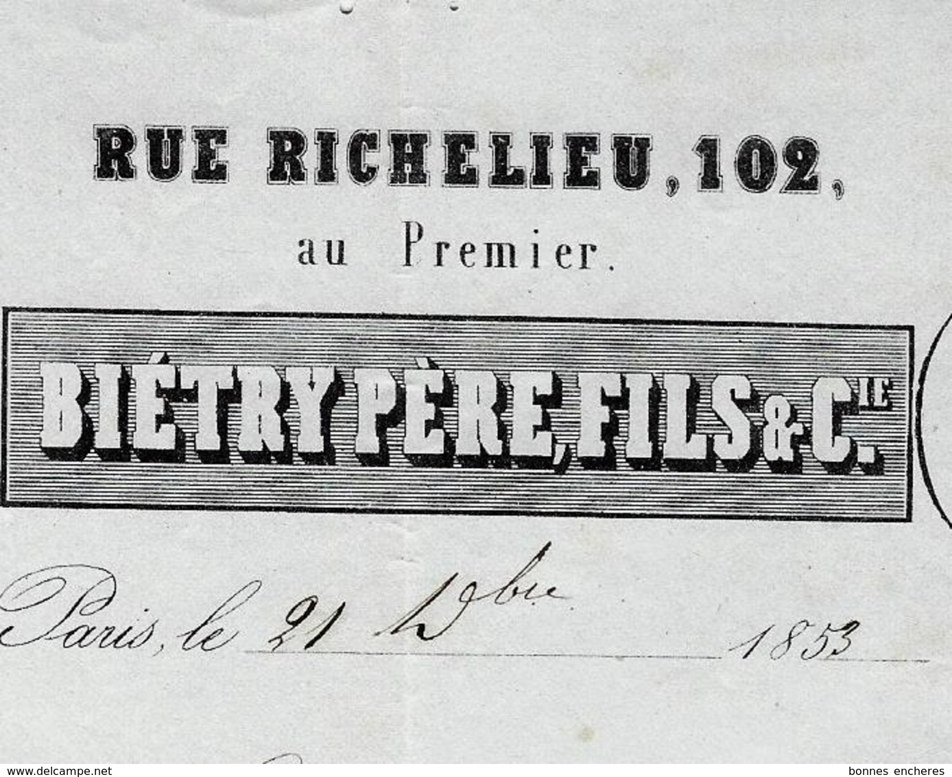 PARIS Rue De Richelieu Au 1er étage " Biétry Père Fils Et Cie"  Cachemire Châles écharpes Tissus ..VOIR SCANS+HISTORIQUE - 1800 – 1899