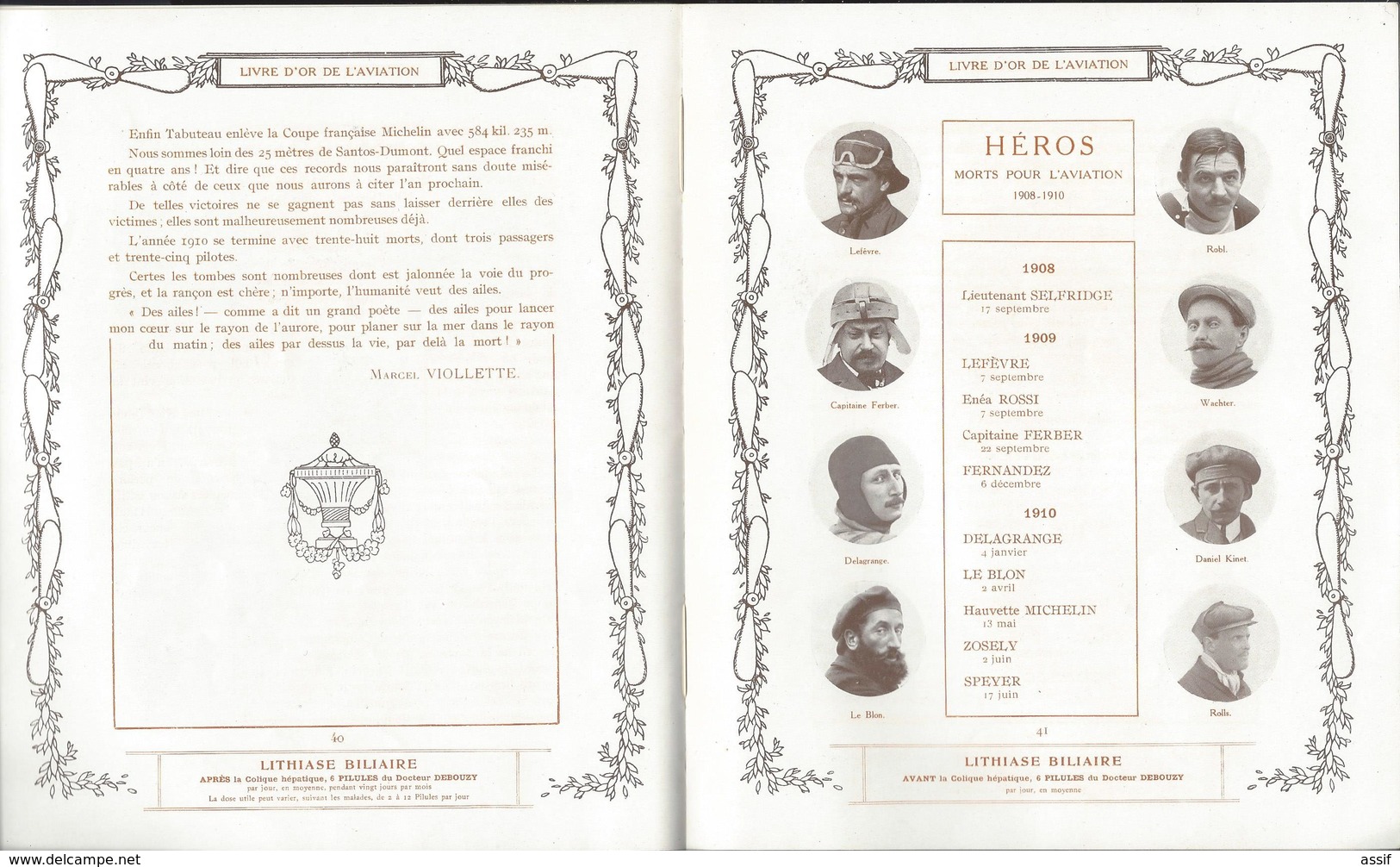 " LE LIVRE D'OR DE L'AVIATION  1910 " ,  In 4 Br. , 43 P + Pub .  Préface De Legagneux - Autres & Non Classés