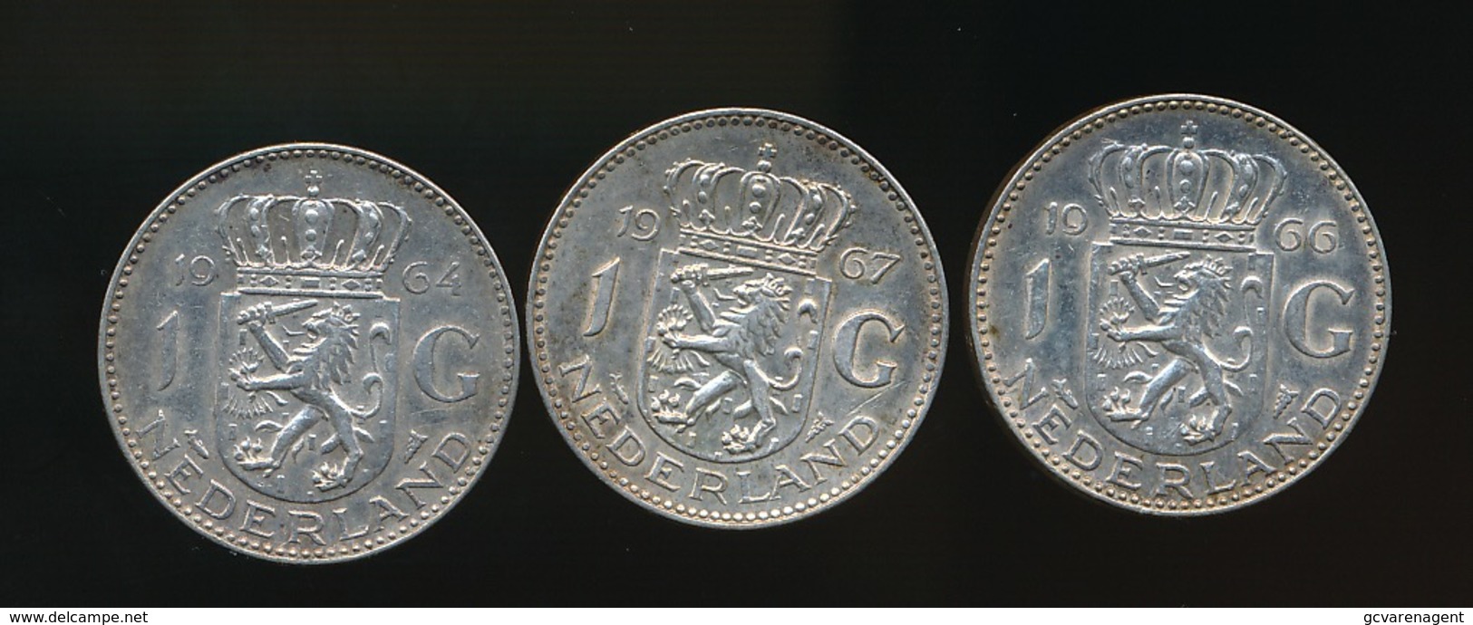 3 X 1 GULDEN 1964 , 1966 EN 1967  -   2 SCANS - 1948-1980 : Juliana