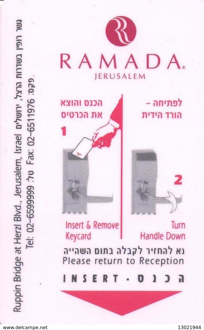 ISRAELE KEY HOTEL  Ramada Jerusalem - Cartes D'hotel