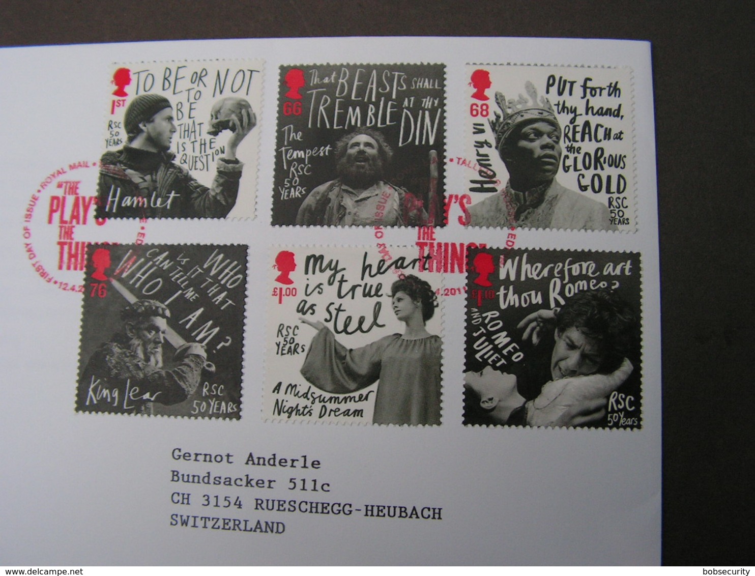 GB FDC 2011 Skakespeare   3085-3090  €  13,00 - 2011-2020 Dezimalausgaben